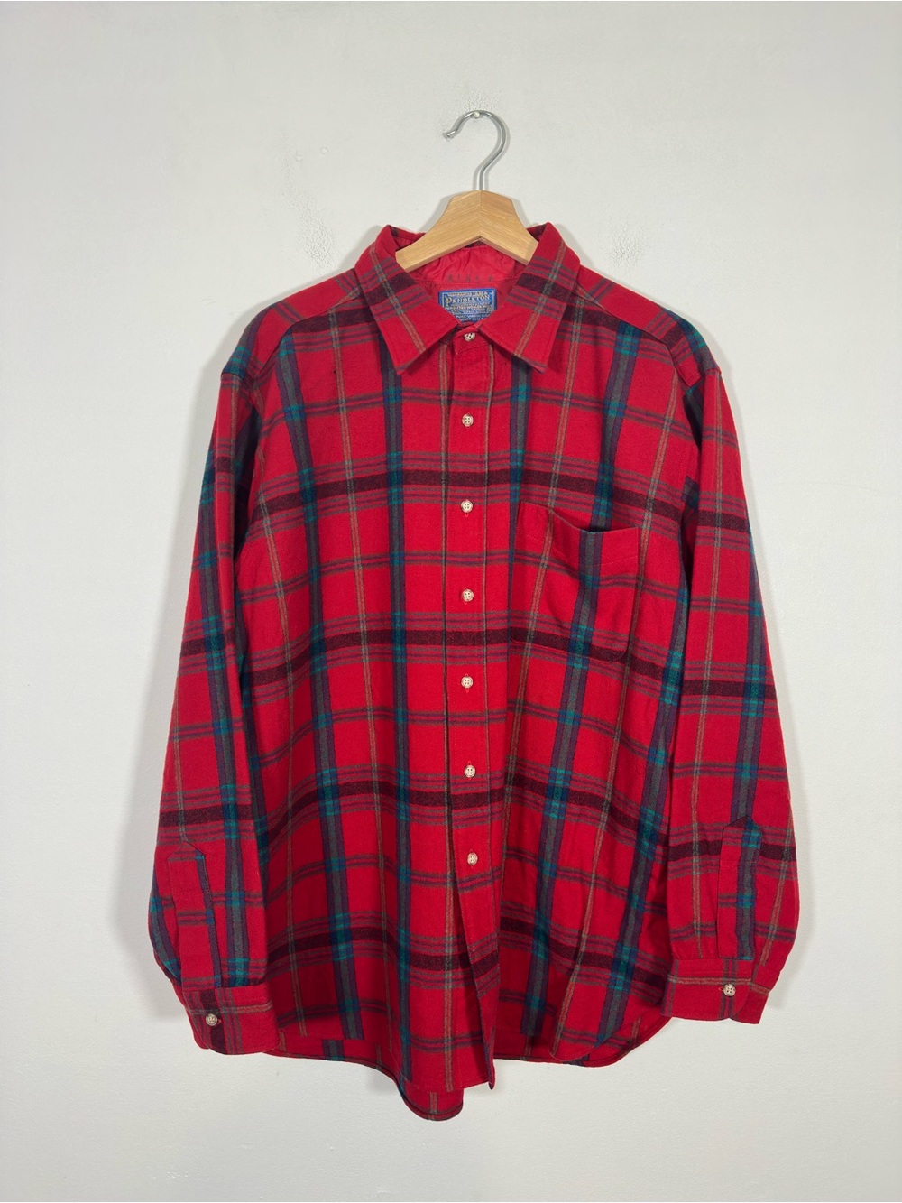 VTG 70s Pendleton Men's Virgin Wool Plaid Board Shirt Size XL Holiday Colorway